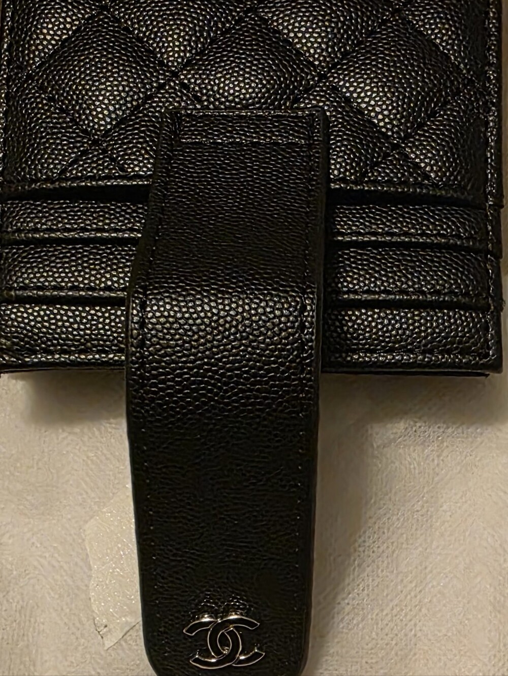 Black Leather Card Holder with Silver Hardware